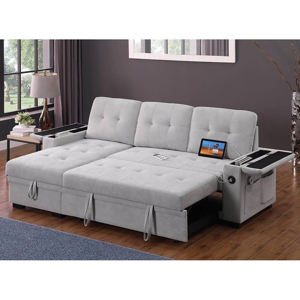 Lilola Home Ashlyn II 84&quot; Stationary Sleeper Sofa with Storage Chaise in Gray, , large