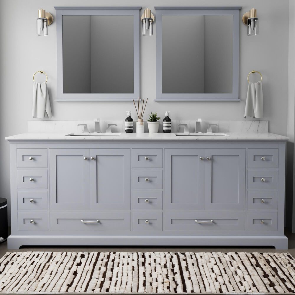 Lexora Home Dukes 84" Double Bathroom Vanity in Dark grey with 2 cm White Carrara Marble Top and Rectangular Sinks, , large