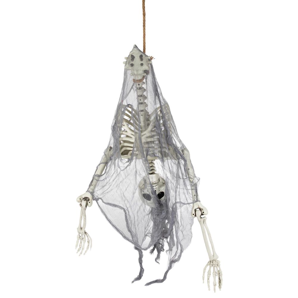 The Gerson Company Lighted Hanging Upside Down Skeleton in White, , large