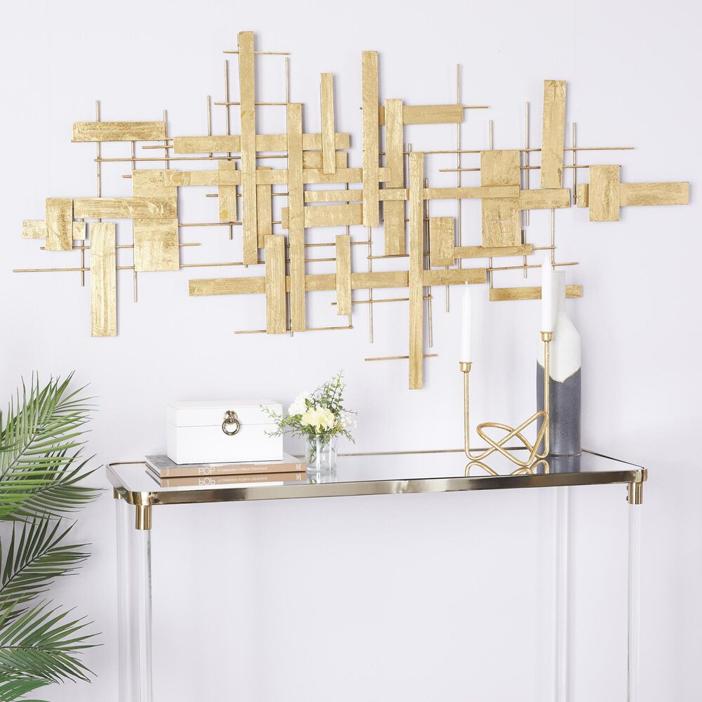 Maple and Jade 32&quot; x 62&quot; Geometric 3D Stripes Wall Decor in Satin Gold, , large