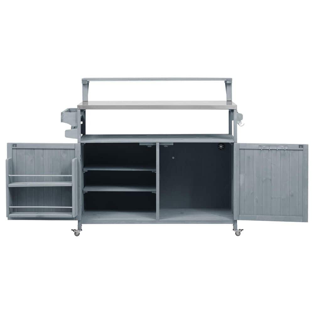 HOMLUX 53" Outdoor Kitchen Island in Grey Blue and Stainless Steel, , large