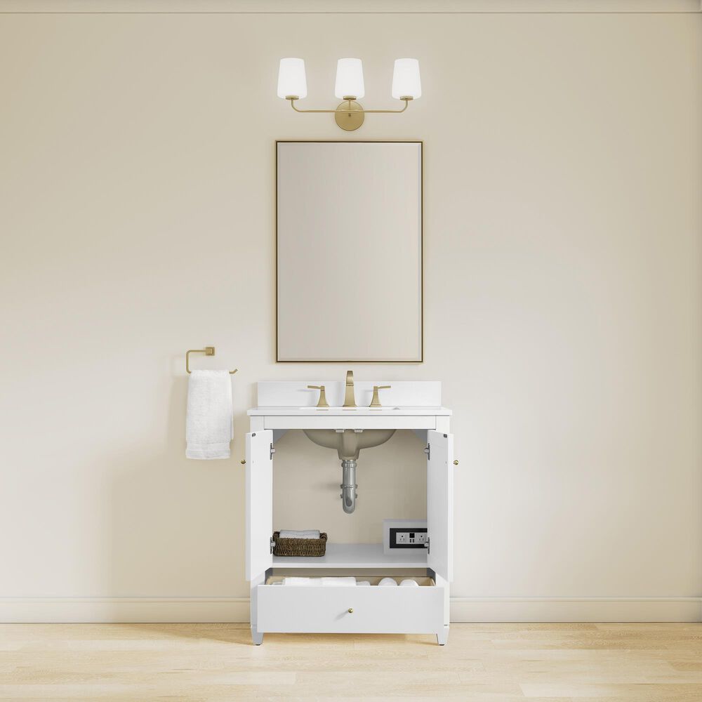 37B Claudine 30" Single Bathroom Vanity in Bright White with Glossy White Composite Stone Top and Backsplash, , large