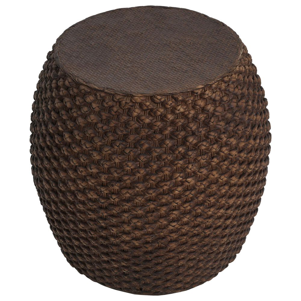 Hearth and Haven Outdoor Faux Rattan Side Table with Basket Weave Pattern in Brown, , large