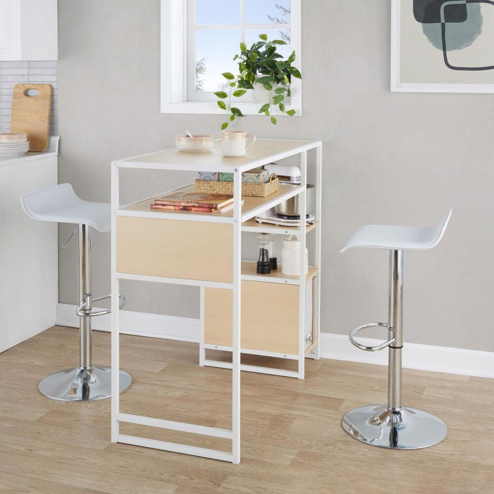 Lumisource Ale Swivel Adjustable Barstool with White Seat in Chrome &#40;Set of 2&#41;, , large