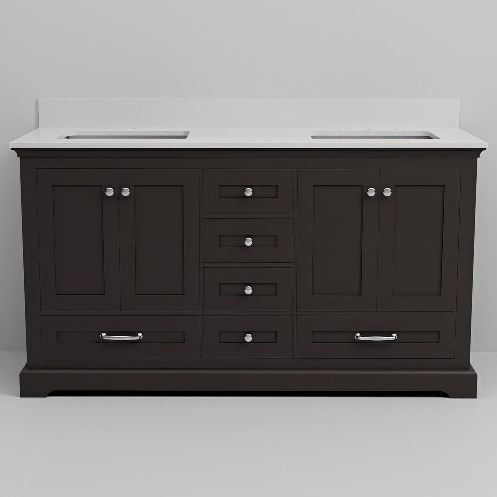 Lexora Home Dukes 60&quot; Double Bathroom Vanity in Espresso with 2 cm White Cultured Marble Top and Rectangular Sinks, , large