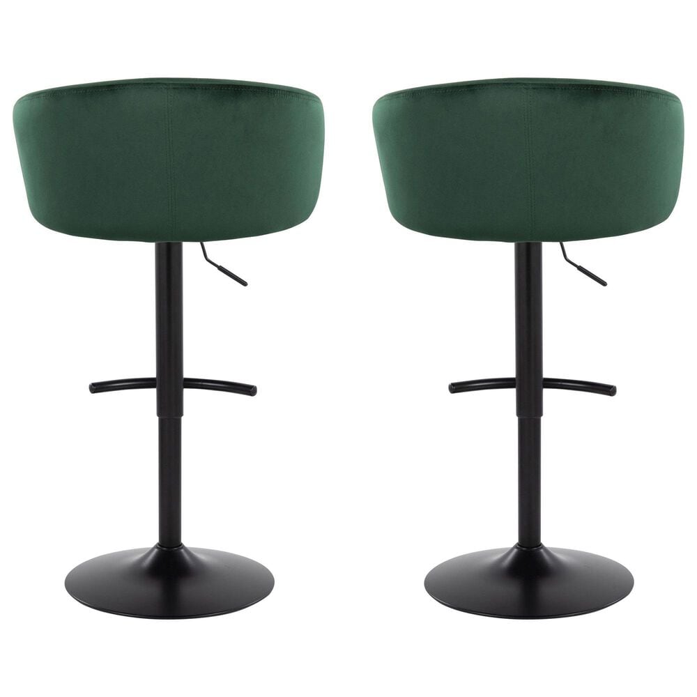 LumiSource Claire Swivel Adjustable Barstool with Green Velvet Upholstery in Black (Set of 2), , large