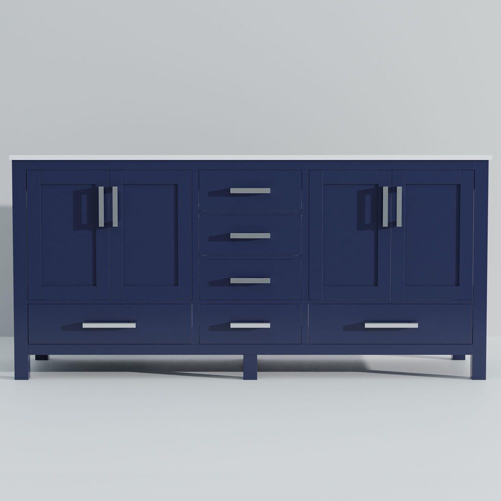 Lexora Home Jacques 72&quot; Double Bathroom Vanity in Navy Blue with 2 cm White Cultured Marble Top and Rectangular Sinks, , large