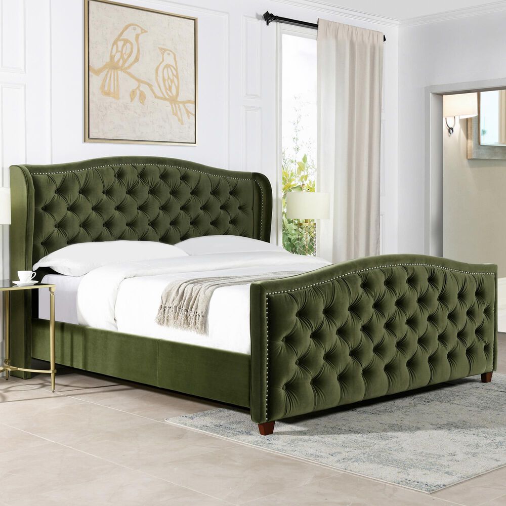 Jennifer Taylor Home Marcella King Upholstered Bed in Olive Green NFM