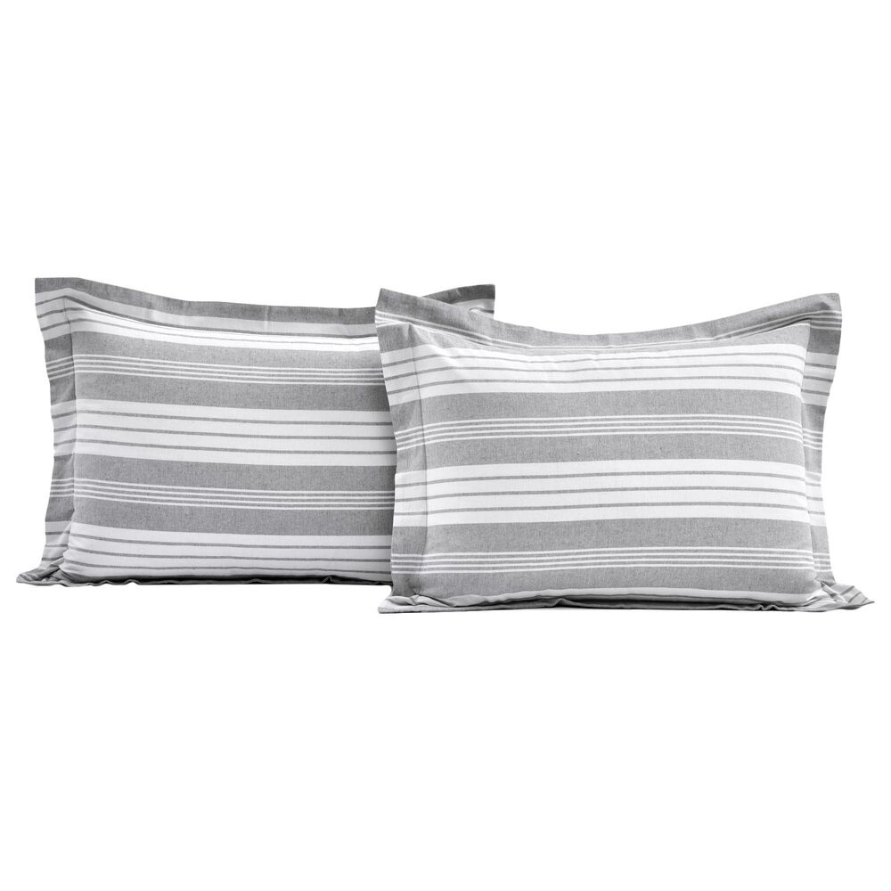 Triangle Home Fashions Farmhouse Yarn Dyed 5-Piece King Comforter Set in Gray and White, , large