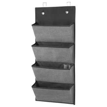 mDesign 4-Pocket Over Door Hanging Office Storage in Charcoal Gray, , large