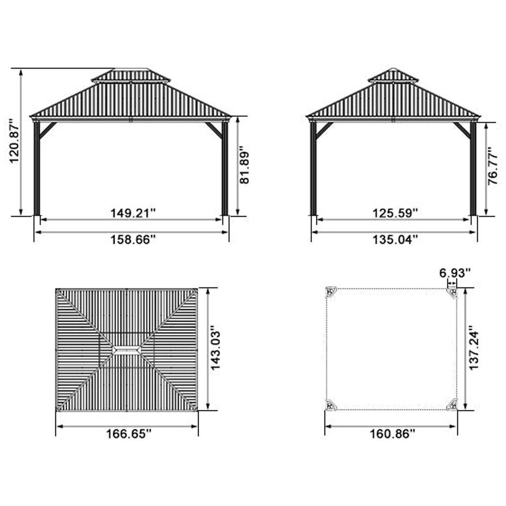 HOMLUX 14-ft x 12-ft Aluminum Permanent Outdoor Gazebo Gray Gazebo with Hardtop Roof (Screen Included), , large