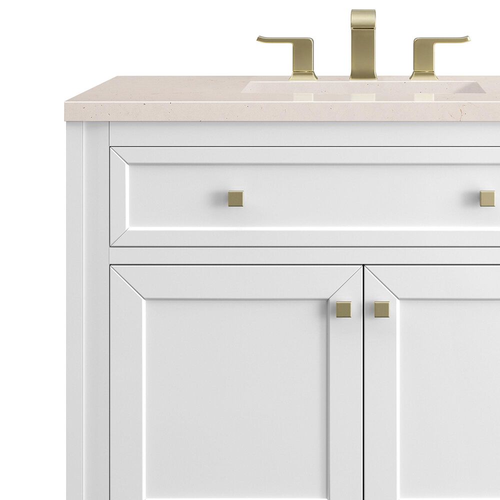 James Martin Vanities Chicago 36&quot; Single Bathroom Vanity in Glossy White with 3 cm Eternal Marfil Quartz Top and Rectangular Sink, , large