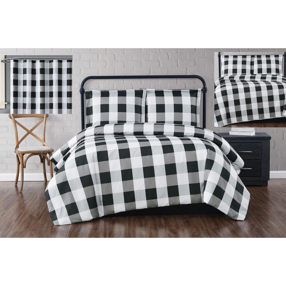 Pem America Truly Soft Everyday 3-Piece Full/Queen Comforter Set in Black and White, , large
