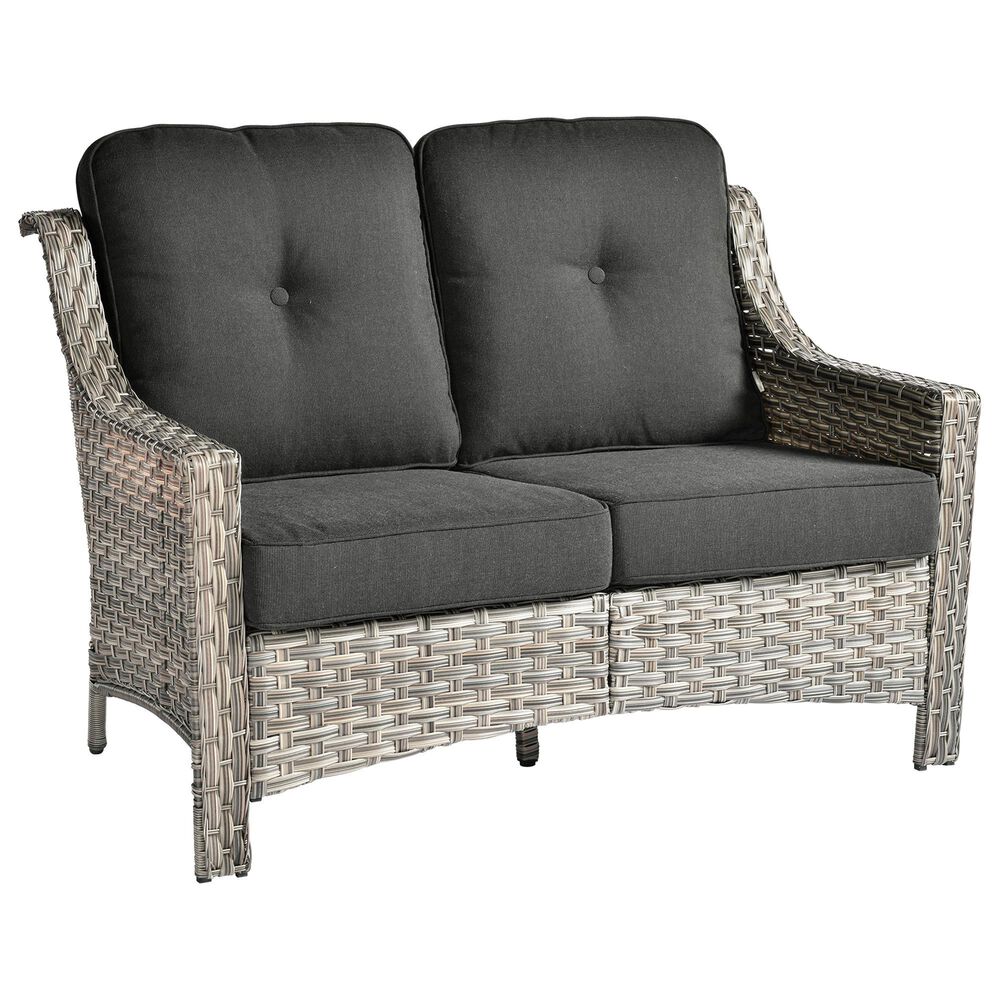 HOMLUX Outdoor Rattan Loveseat with Ergonomic in Black, , large