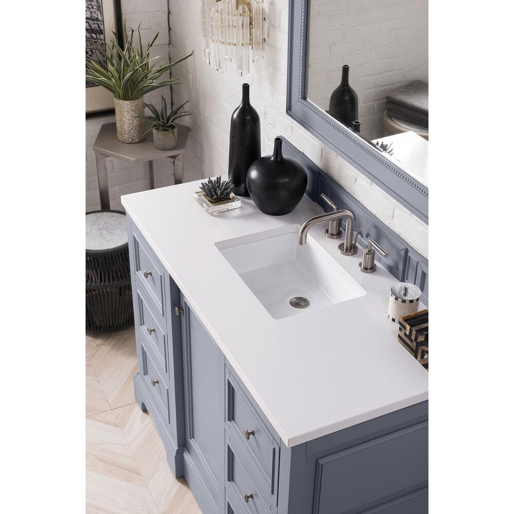 James Martin Vanities De Soto 48" Single Bathroom Vanity in Silver Gray with 3 cm White Zeus Quartz Top and Rectangular Sink, , large