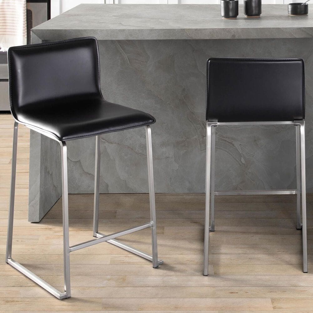 Lumisource Mara Counter Stool with Black Cushion in Stainless Steel &#40;Set of 2&#41;, , large
