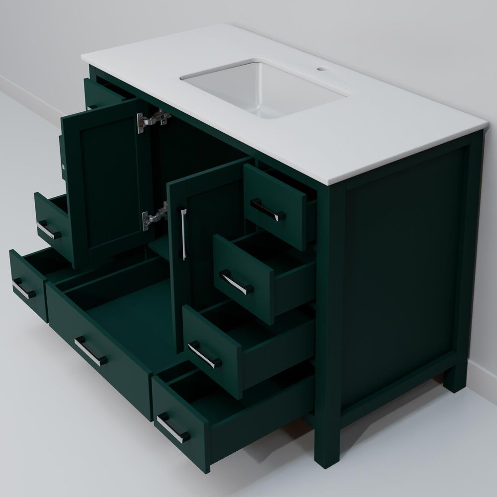 Lexora Home Jacques 48&quot; Single Bathroom Vanity in Green with 2 cm White Cultured Marble Top and Rectangular Sink, , large