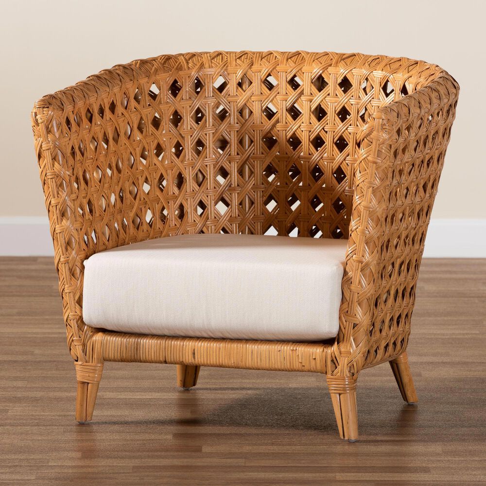 Baxton Studio Daiwa Accent Chair with Light Honey Rattan in White, , large