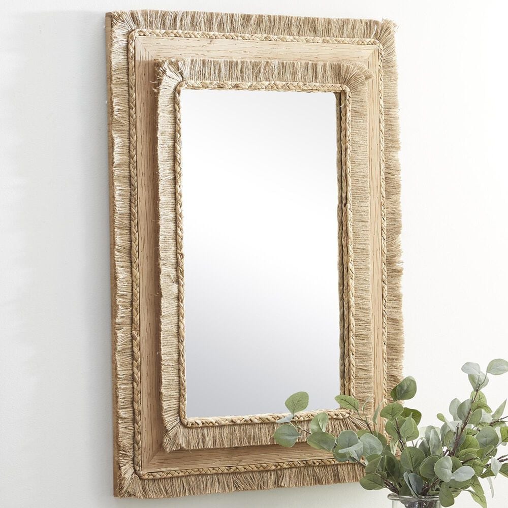 Maple and Jade 36&quot; x 26&quot; Wall Mirror with Frayed Edges in Brown, , large
