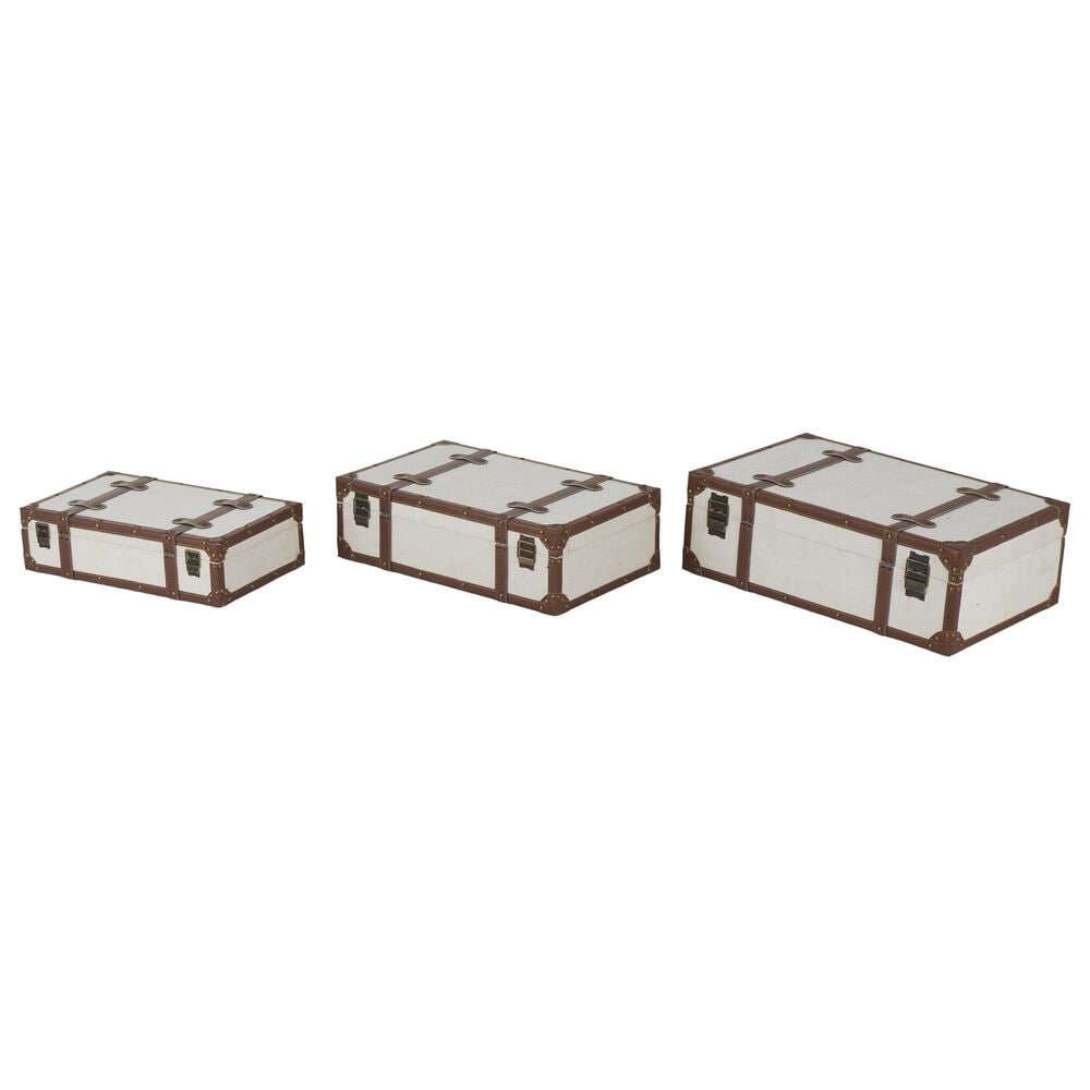 Maple and Jade 3-Piece Vintage Storage Decorative Trunk in Light Gray and Brown, , large