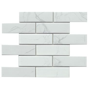 Emser Elegan Calacata 2" x 6" Rectangle on 12" x 11" Offset Porcelain Mosaic Sheet, , large