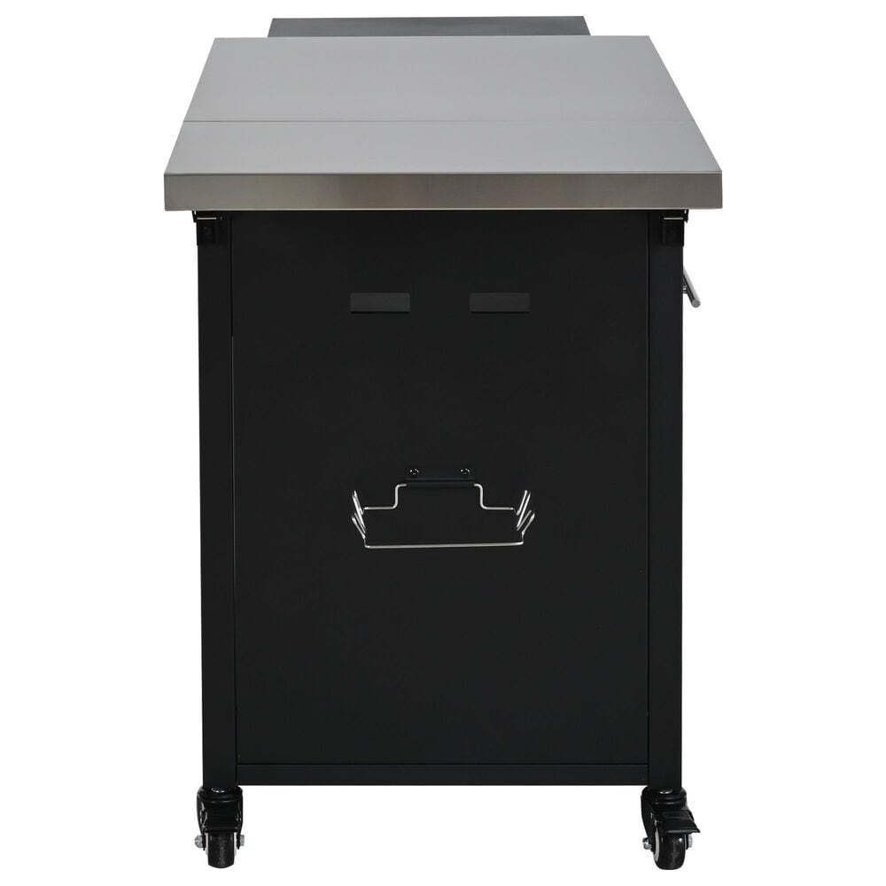 Hearth and Haven Outdoor Kitchen Island Cart with Dual Expandable Stainless Steel Tabletops in Black, , large