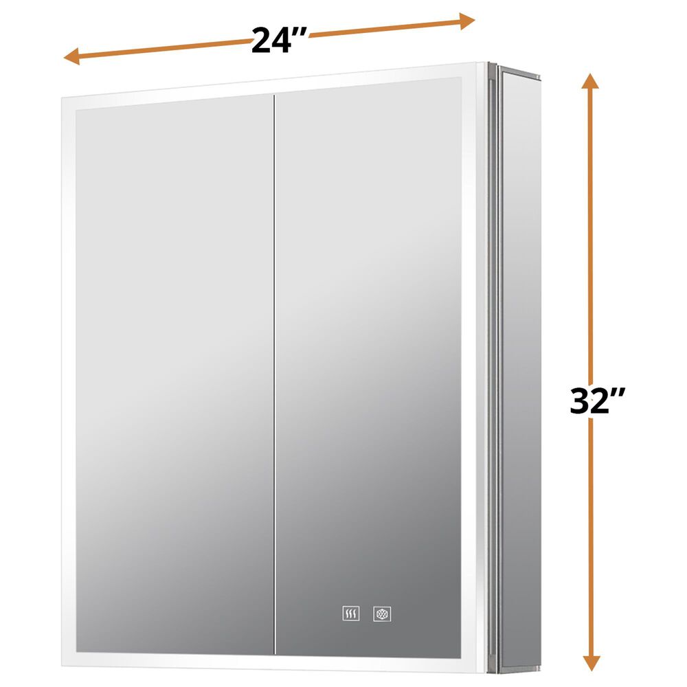 Lexora Home Mesa 24" x 32" LED Mirror Medicine Cabinet with Defogger in Aluminium, , large