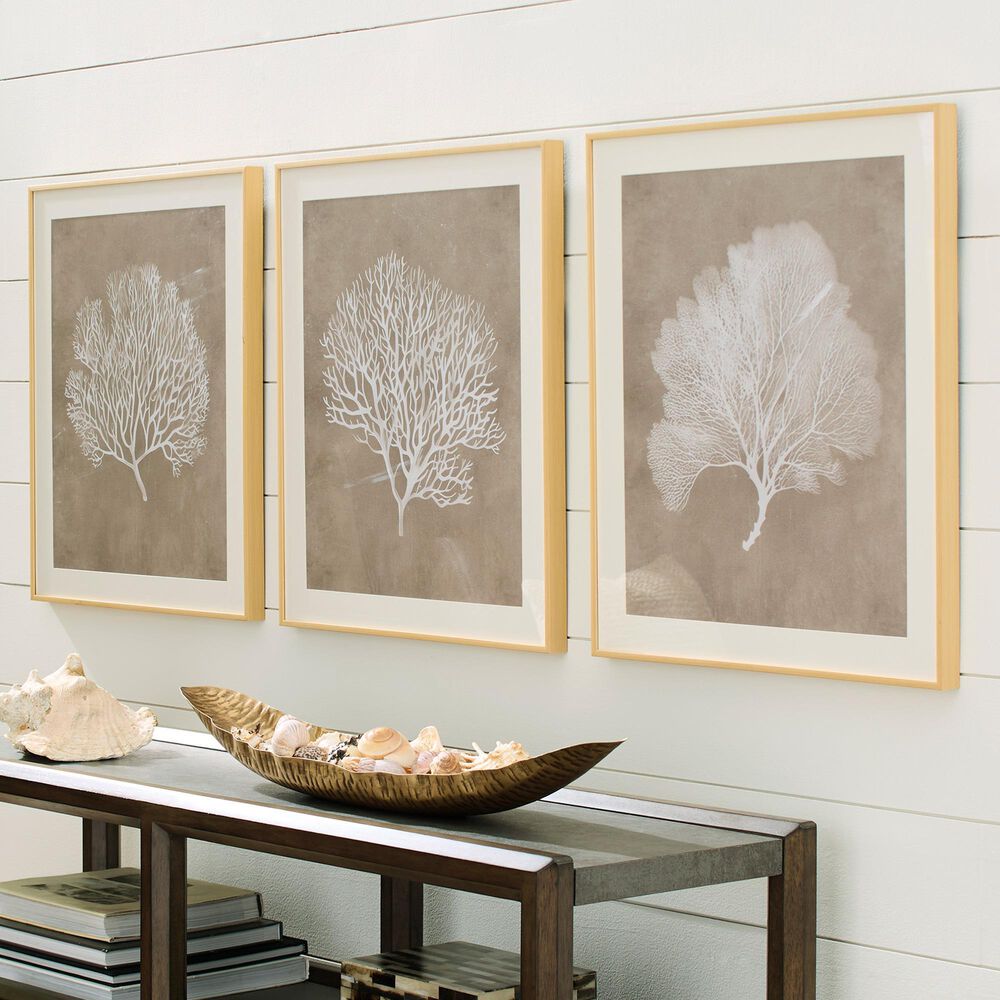 Ashley Hendridge 20" x 24" Wall Art in Taupe and White (Set of 3), , large