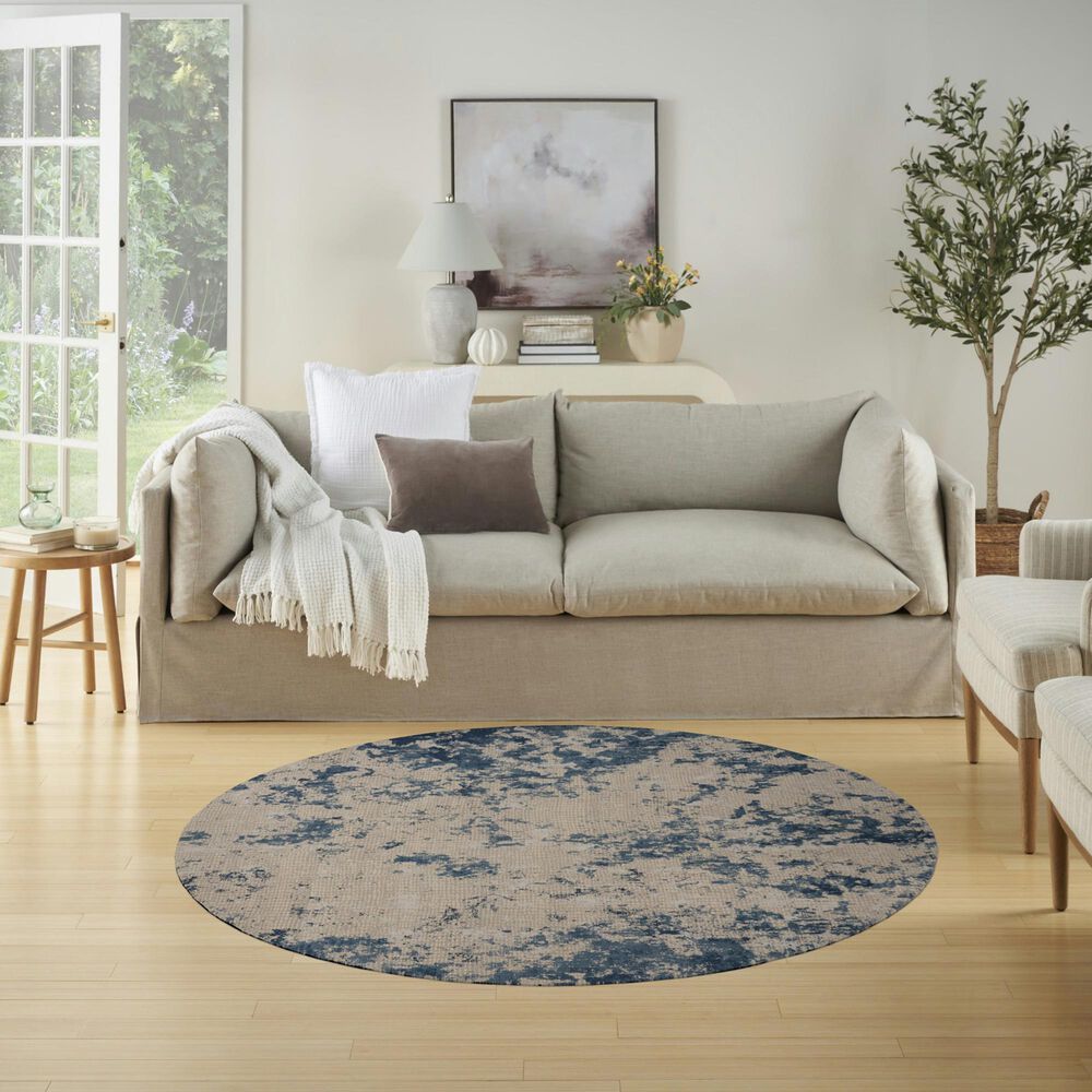 Nourison Rustic Textures RUS16 Grey and Blue 7&#39;10&quot; Round Area Rug, , large