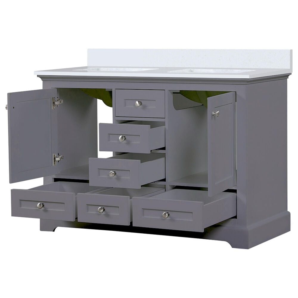 Lexora Home Dukes 48&quot; Double Bathroom Vanity in Dark Grey with 2 cm White Cultured Marble Top and Rectangular Sinks, , large