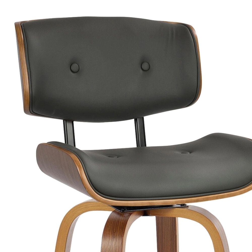 LumiSource Lombardi 26" Swivel Counter Stool with Grey Faux Leather Upholstery in Walnut and Black (Set of 2), , large