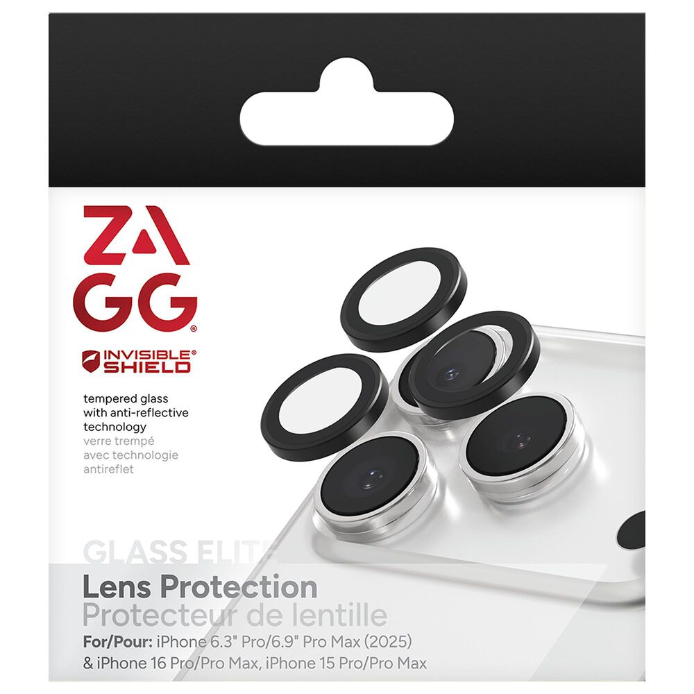 Zagg InvisibleShield Glass Elite Camera Lens Protector for Apple iPhone 15 Pro/16 Pro Max/16 Pro/17 Pro/17 Pro Max in Black, , large