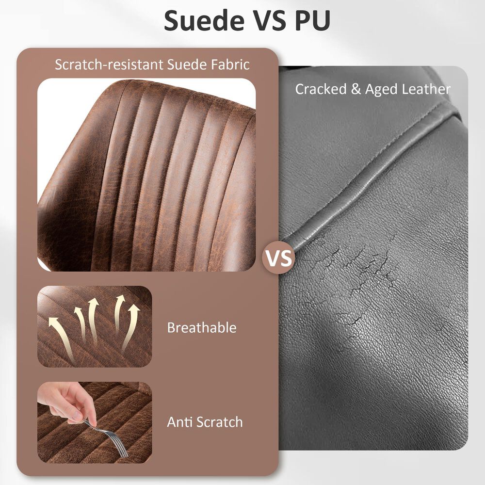 HOMLUX Mid Back Ergonomic Office Chair with Suede Leather in Dark Brown, , large