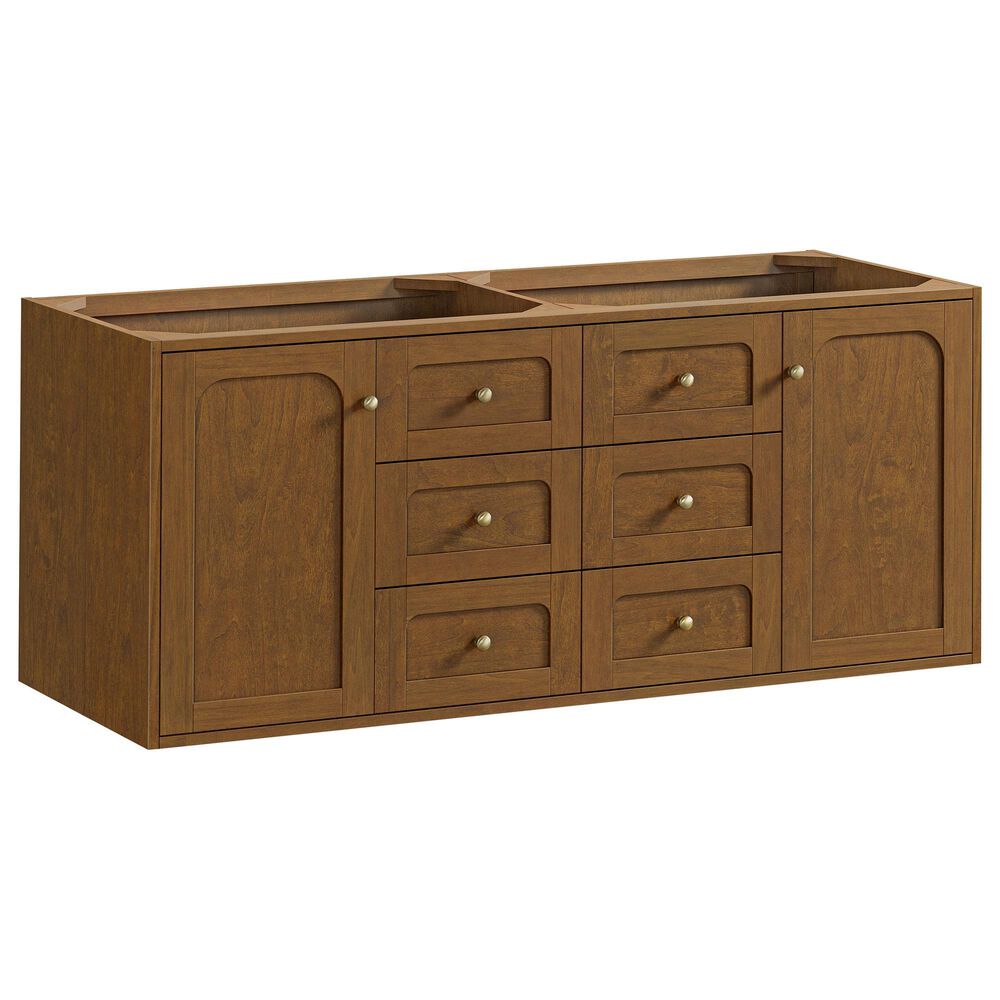 James Martin Laurent 60" Double Bathroom Vanity in Honey Oak with 3 cm Ethereal Noctis Silestone Top and Rectangular Sinks, , large
