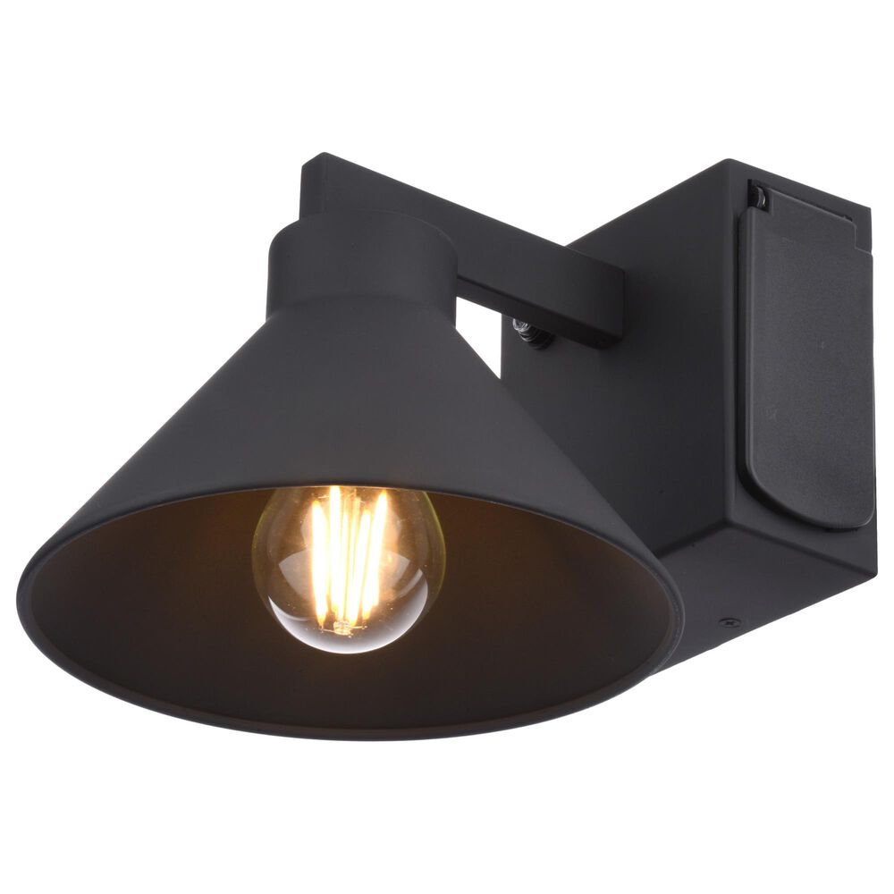 Vaxcel Sumner 1-Light Outdoor Wall Sconce Dusk-to-Dawn with GFCI Outlet in Matte Black, , large