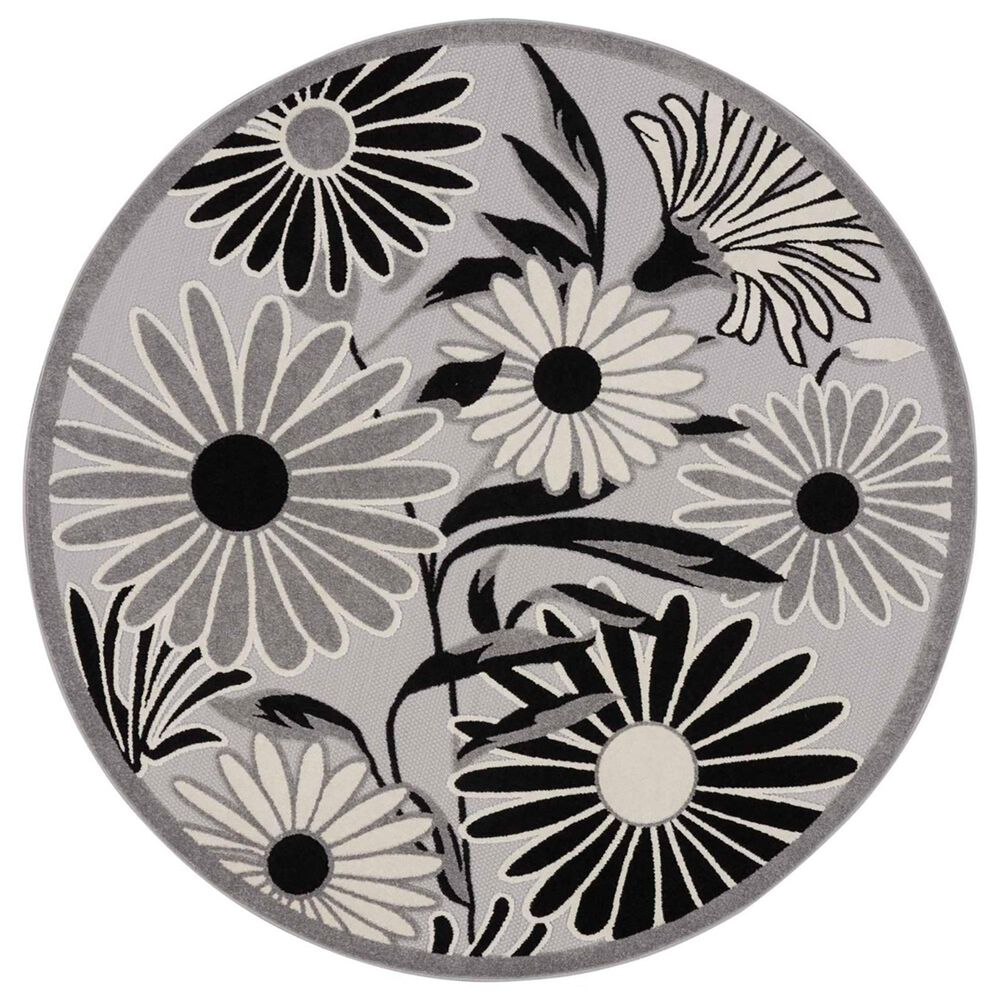 Nourison Aloha 5"3" Round Black and White Indoor/Outdoor Area Rug, , large