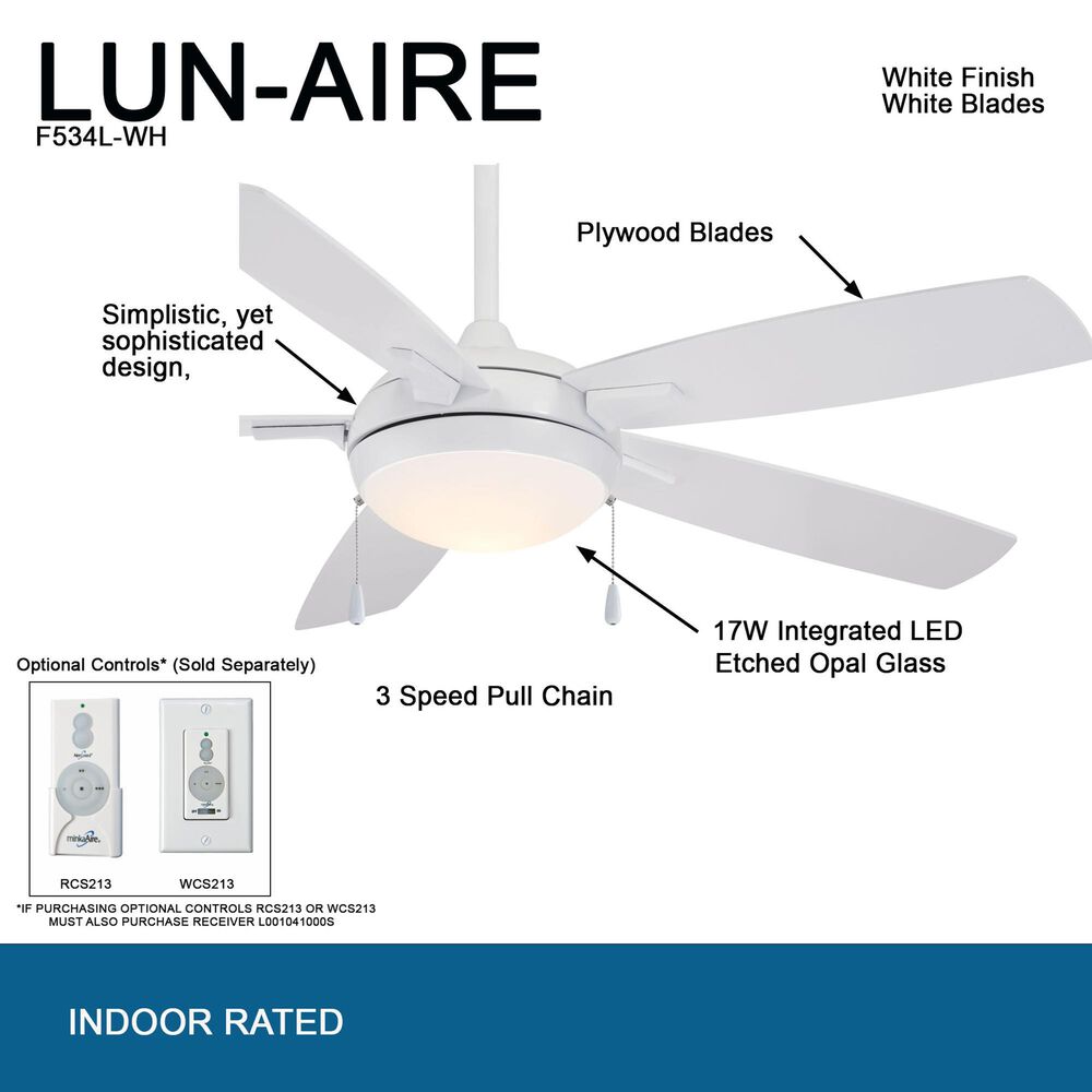 Minka-Aire Lun Aire 54" Ceiling Fan with LED Light in White, , large