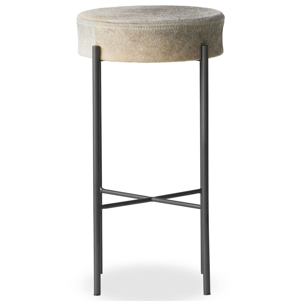 Four Hands Nocona Bar Stool with Black and White Speckled Hide Leather in Gunmetal, , large