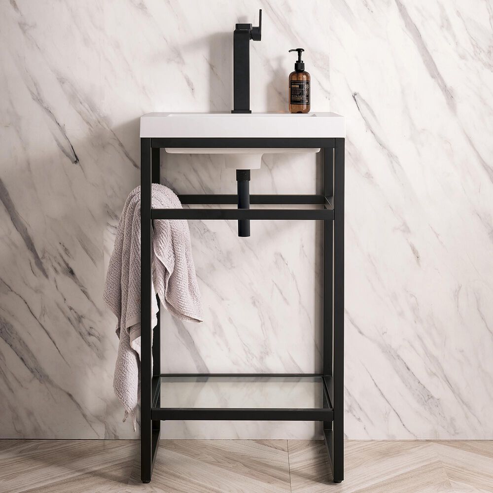 James Martin Vanities Boston 20&quot; Single Bathroom Vanity in Matte Black with 3 cm White Glossy Resin Countertop and Rectangular Sink, , large