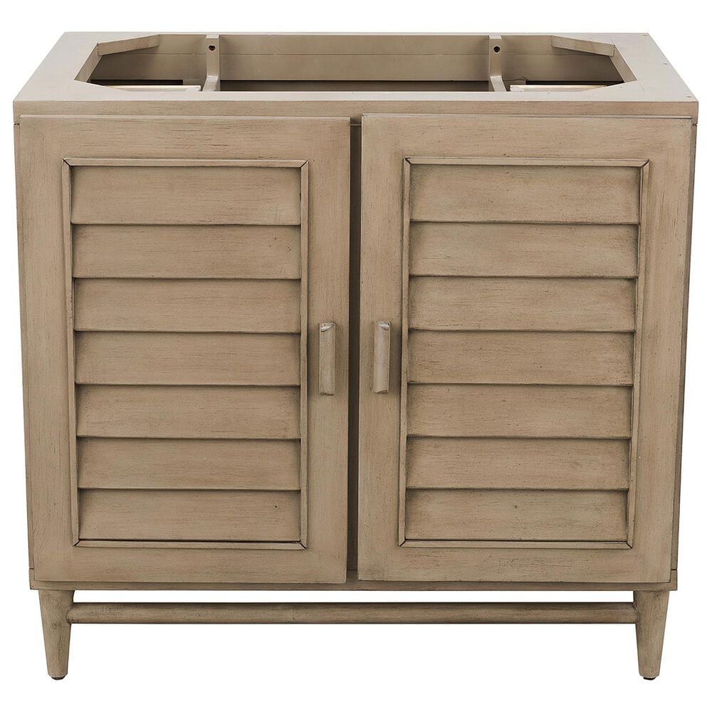 James Martin Vanities Portland 36&quot; Single Bathroom Vanity in Whitewashed Walnut with 3 cm Victorian Silver Quartz Top and Rectangular Sink, , large
