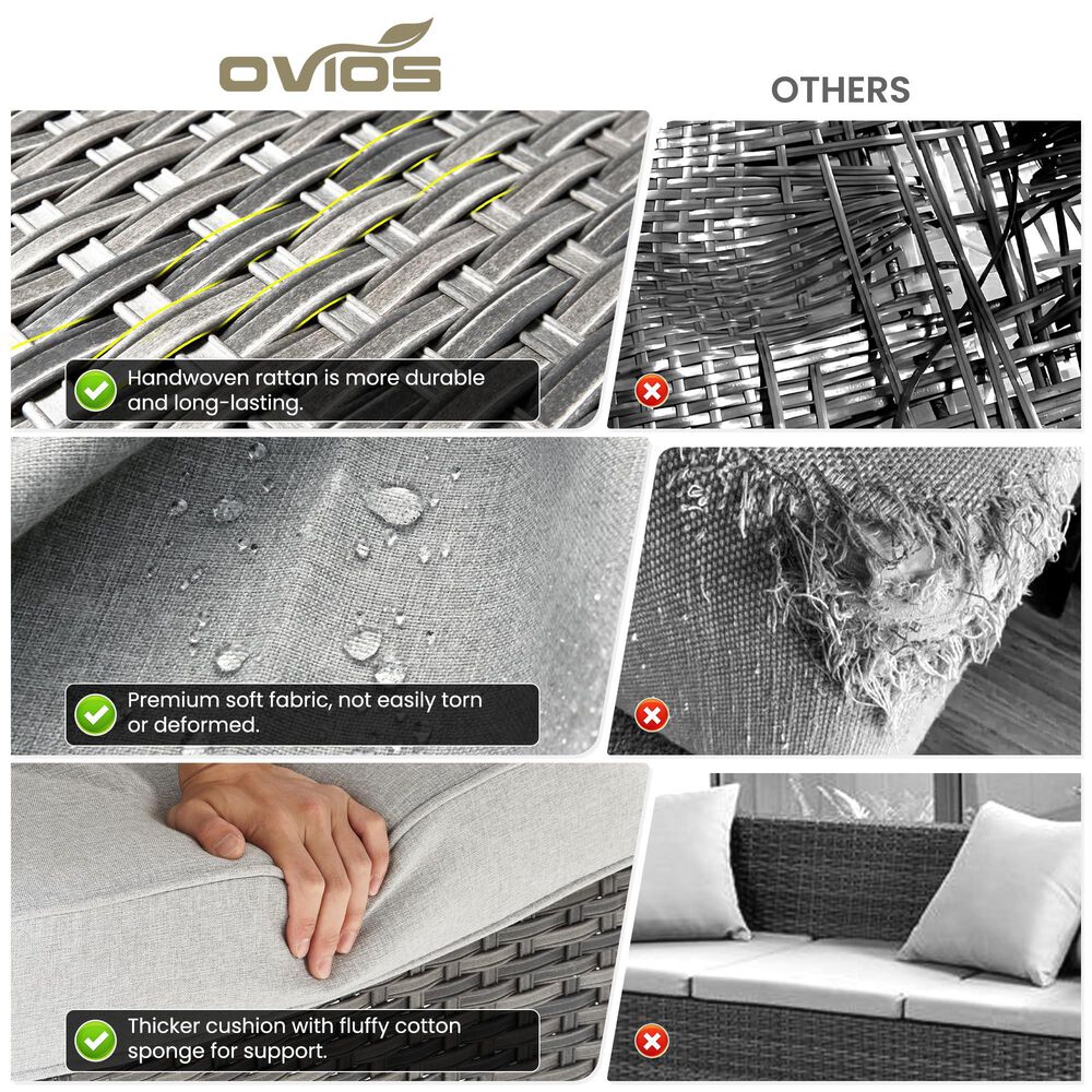 HOMLUX 5-Piece Patio Furniture Set with Chairs and Ottomans, High Back Outdoor Sofa Set, Grey Rattan in Gray, , large