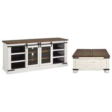 Signature Design by Ashley Wystfield 70" TV Stand and Storage Cocktail Table in Vintage White and Warm Brown, , large
