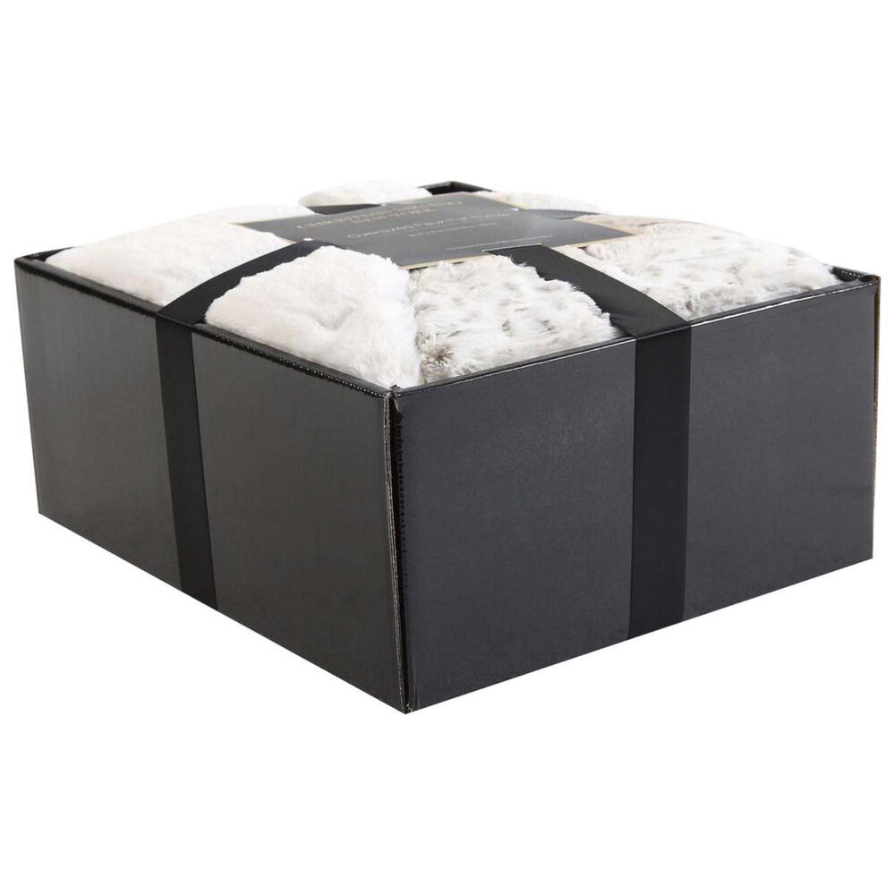 Pem America Snow Leopard Fur Filled Throw with Gift Box in Neutral, , large