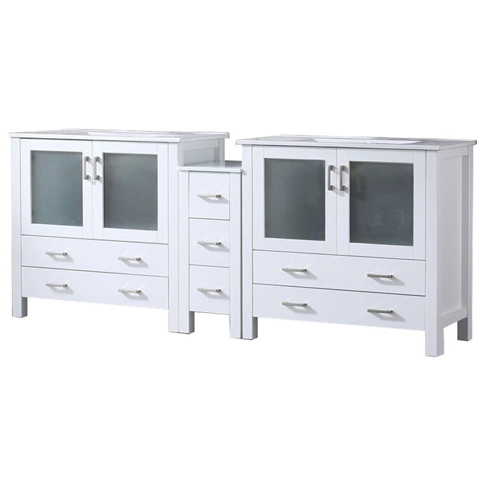 Lexora Home Volez 84" Double Bathroom Vanity in White with 2 cm White Ceramic Top, Rectangular Sinks and Side Cabinet, , large