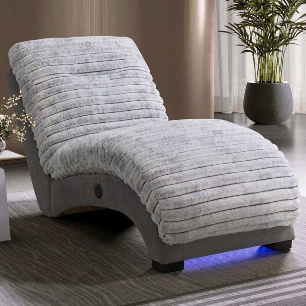 Global Furniture USA Dominic Chaise Lounger with USB in Nickel and Grey, , large
