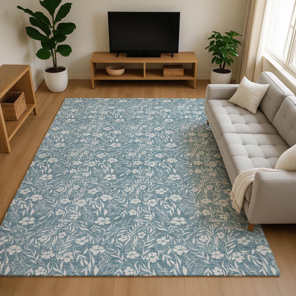 Dalyn Rug Company Soft Essentials Floral Teal 9' x 12' Indoor/Outdoor Area Rug, , large