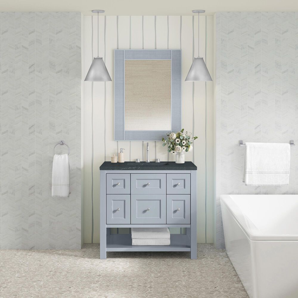 James Martin Vanities Breckenridge 36&quot; Single Bathroom Vanity in Serenity Blue with 3 cm Charcoal Soapstone Quartz Top and Rectangular Sink, , large