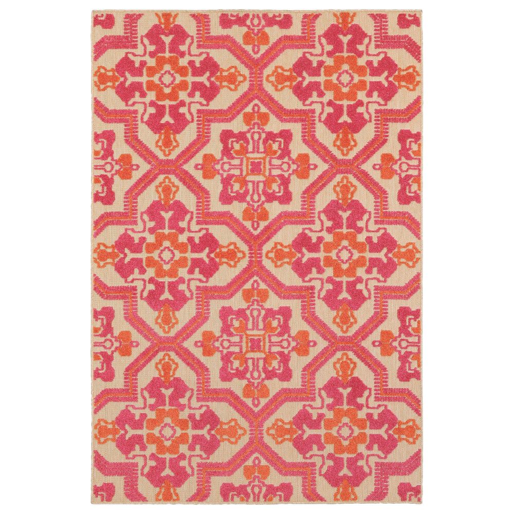 Oriental Weavers Cayman Sand and Pink 3"10" x 5"5" Indoor/Outdoor Area Rug, , large