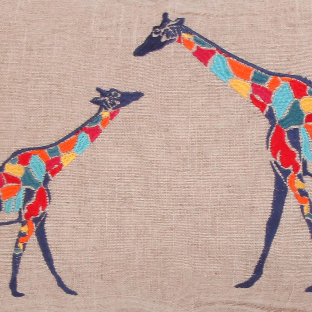 Levtex Mackenzie 14&quot; x 18&quot; Giraffes Burlap Lumbar Throw Pillow in Natural, Bright Blue and Multicolor, , large