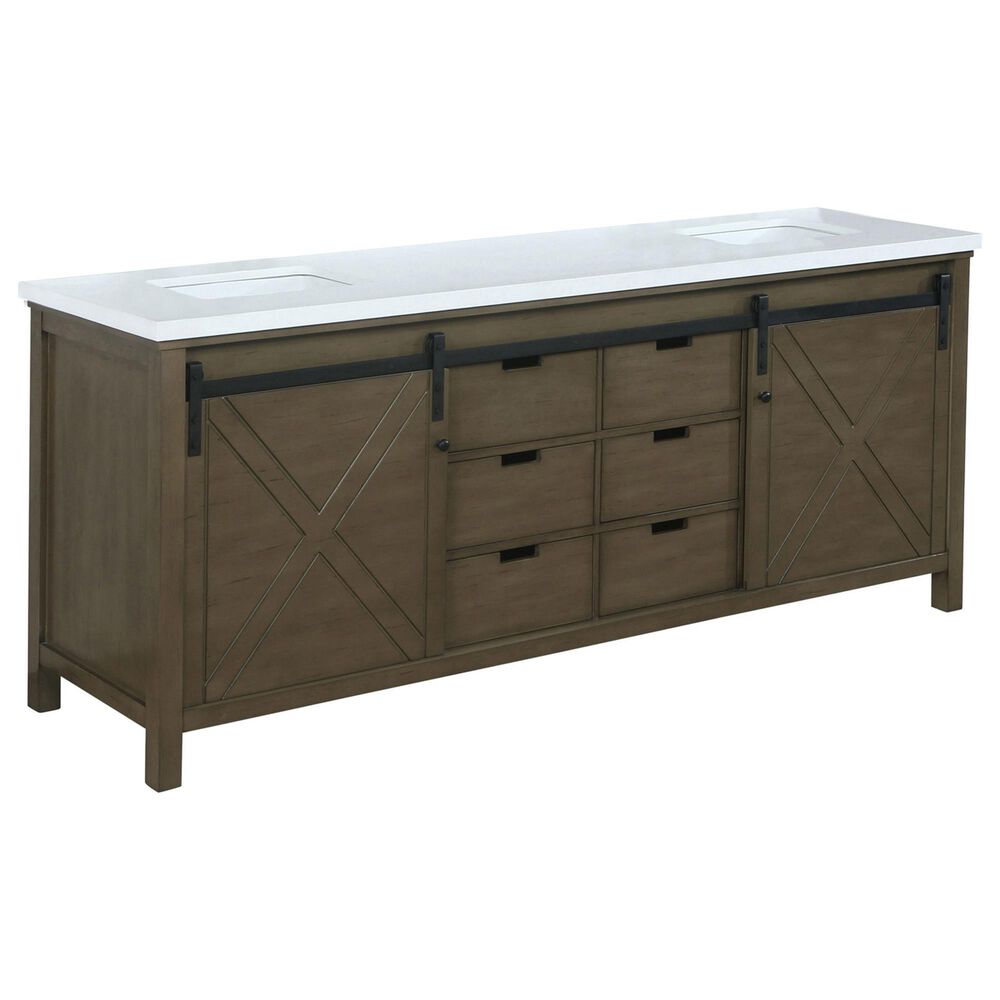 Lexora Home Marsyas 80" Double Bathroom Vanity in Rustic Brown with White Quartz Top and Rectangle Sinks, , large